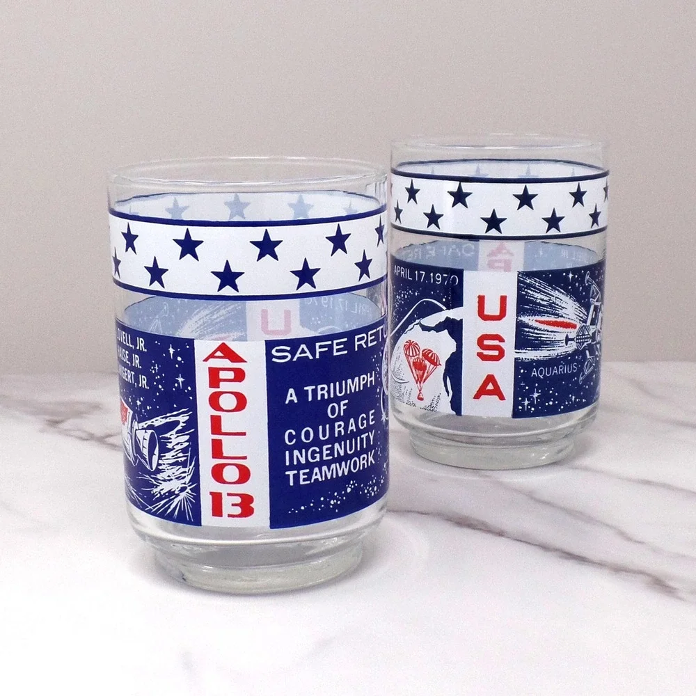 Vintage Libbey Apollo 13 NASA Moon Mission Lowball / Juice Glass, set of 2, 1970